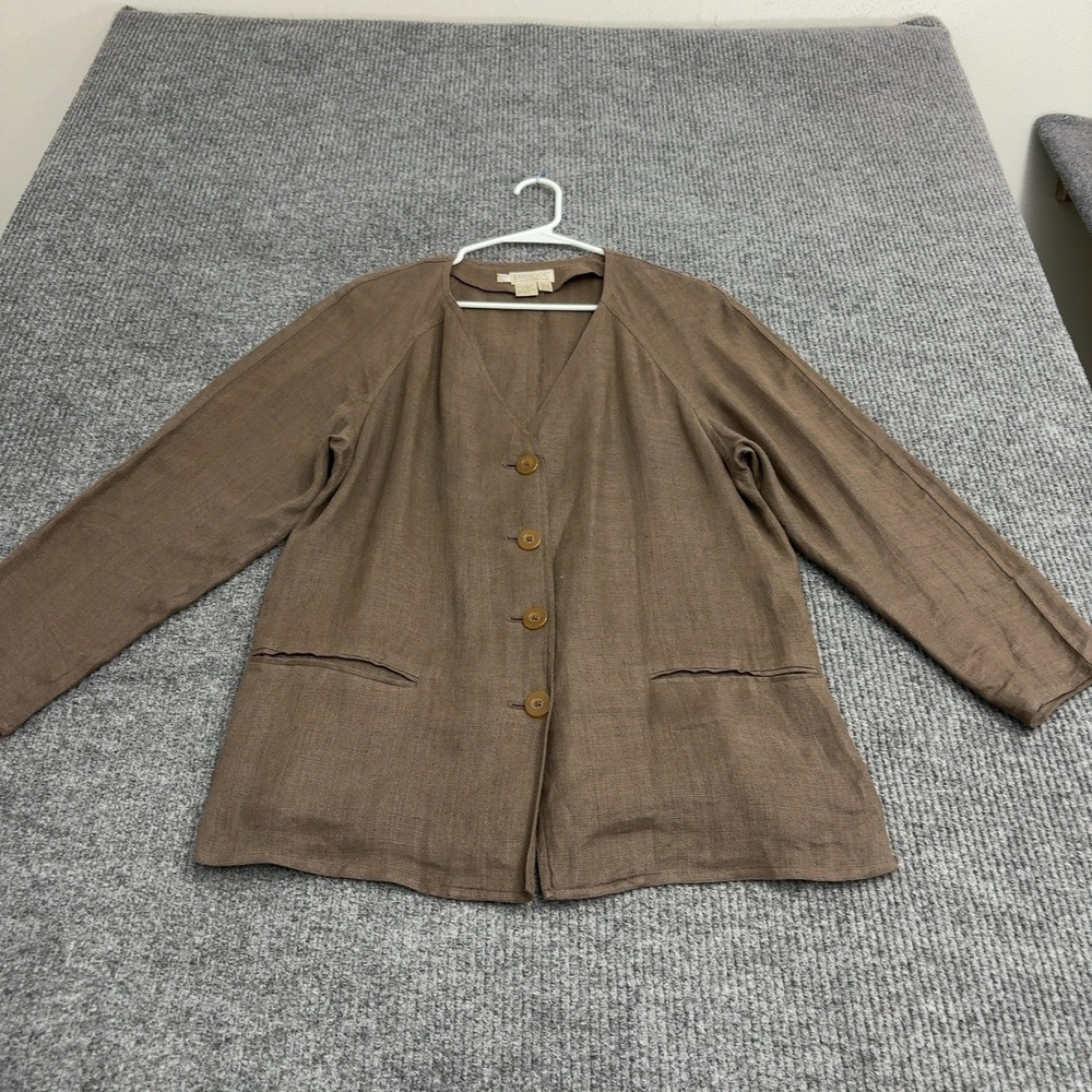 Vintage Episode Jacket Womens 6 Brown Linen Button Front Raglan Minimal Career